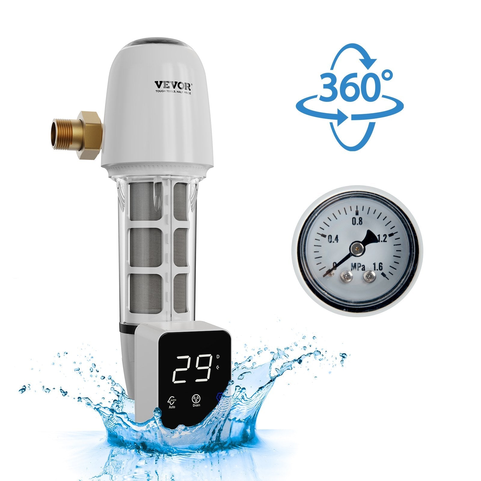 VEVOR 40 µm spin-down nogulšņu filtrs, 25,4 mm G-M + 31,75 mm G-M, 8 m³/h, urbumu un mājas ūdens filtrācijai