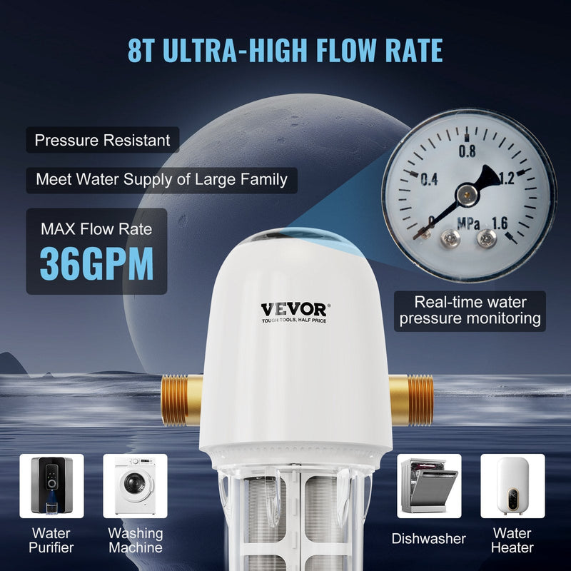 VEVOR 40 µm spin-down nogulšņu filtrs, 25,4 mm G-M + 31,75 mm G-M, 8 m³/h, urbumu un mājas ūdens filtrācijai