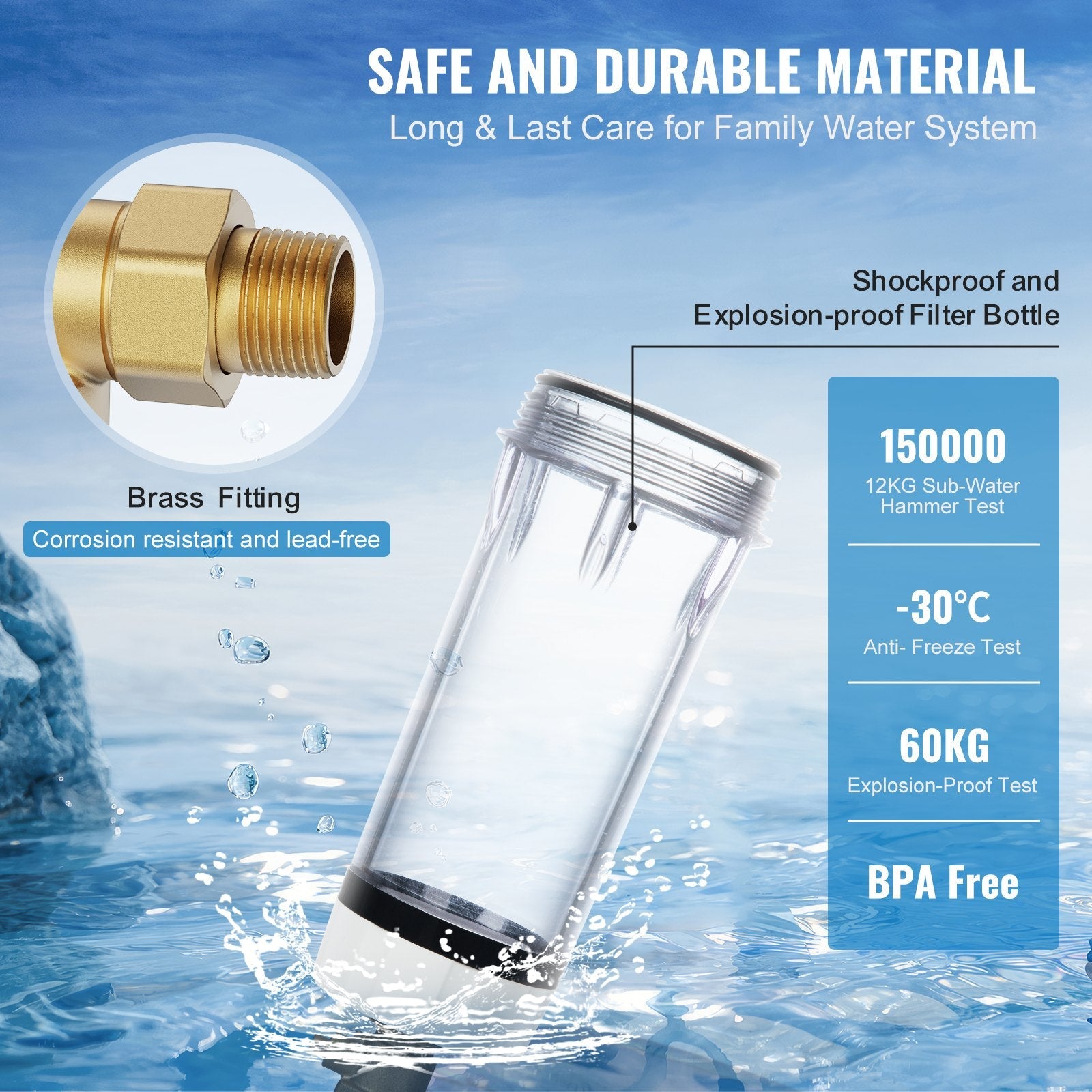 VEVOR 40 µm spin-down nogulšņu filtrs, 25,4 mm G-M + 31,75 mm G-M, 8 m³/h, urbumu un mājas ūdens filtrācijai