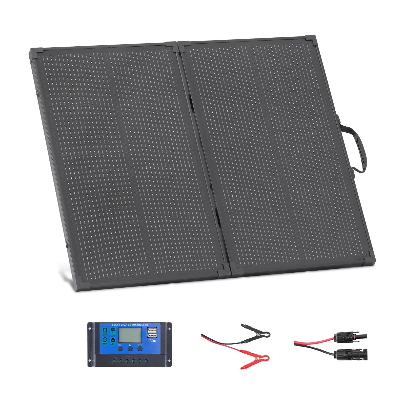 VEVOR salokāms saules panelis ar rāmi 100 W, N tipa monokristālisks 16BB ar 24% efektivitāti, IP67 ūdensizturīgs ar 30 A PWM kontrolieri un MC4 izvadi, piemērots kempingam, pārgājieniem un RV ceļojumiem