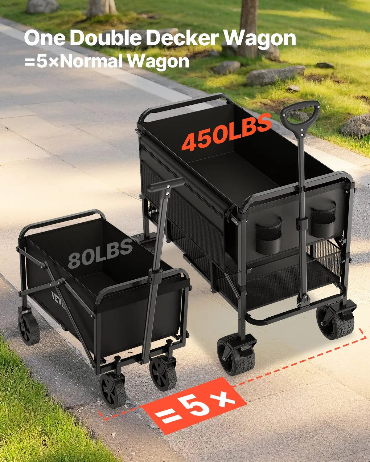 VEVOR Salokāms divstāvu ratiņkomplekts, 300 l, 204 kg kravnesība