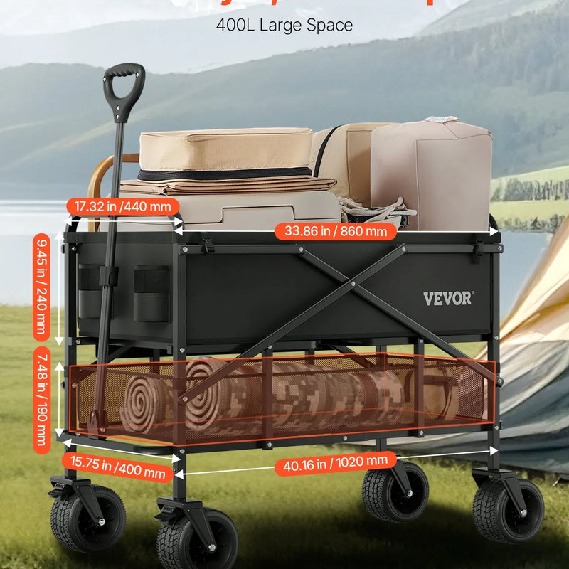 VEVOR Salokāms divstāvu ratiņkomplekts, 300 l, 204 kg kravnesība