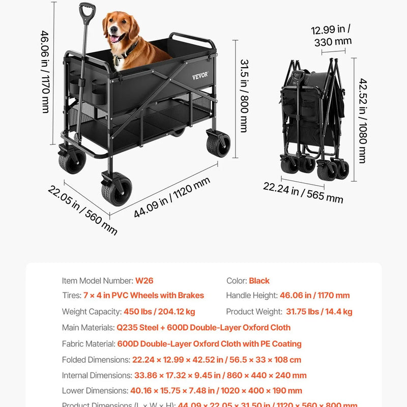 VEVOR Salokāms divstāvu ratiņkomplekts, 300 l, 204 kg kravnesība