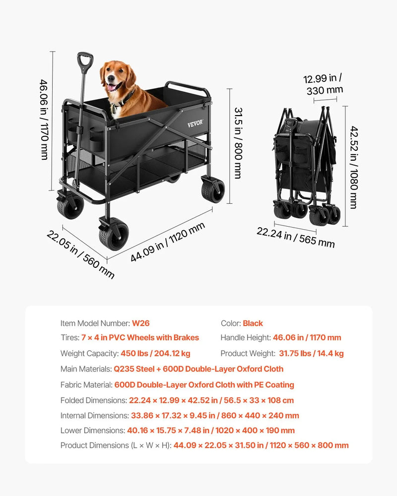 VEVOR Salokāms divstāvu ratiņkomplekts, 300 l, 204 kg kravnesība