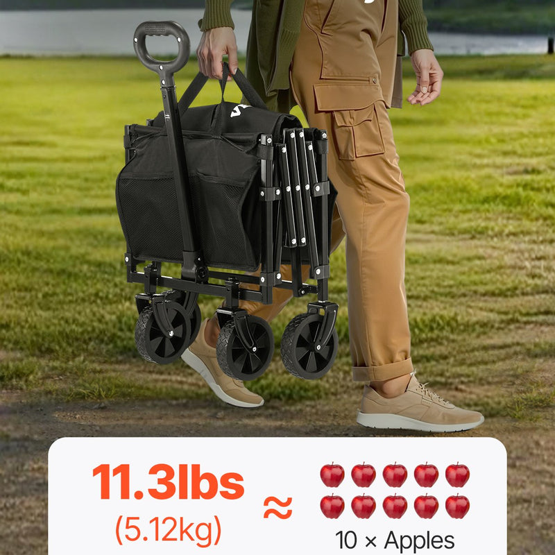 VEVOR saliekami transportēšanas ratiņi, 120 l salokāmi ratiņi ar visurgājēja riteņiem un regulējamu rokturi, izturīgi āra ratiņi pludmalei, iepirkumiem un dārzam, 102 kg kravnesība, melni