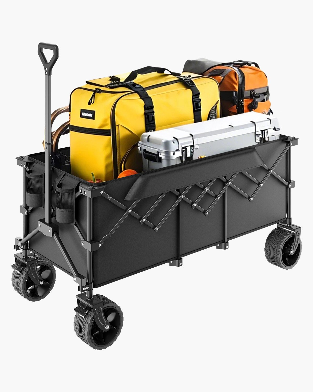 VEVOR saliekami transportēšanas ratiņi ar pagarināmu aizmugures bortu, 300 l ietilpība, salokāmi kravas ratiņi ar visurgājēja riteņiem un 204 kg kravnesību, izturīgi dārza ratiņi iepirkumiem, kempingam un āra aktivitātēm