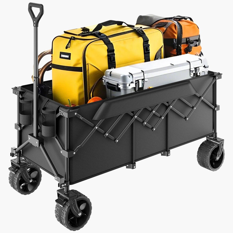 VEVOR saliekami transportēšanas ratiņi ar pagarināmu aizmugures bortu, 300 l ietilpība, salokāmi kravas ratiņi ar visurgājēja riteņiem un 204 kg kravnesību, izturīgi dārza ratiņi iepirkumiem, kempingam un āra aktivitātēm