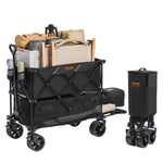 VEVOR saliekams divstāvu transportēšanas ratiņš, 400 l ietilpība, visurgājēja riteņi, salokāms kravas ratiņš ar 159–204 kg kravnesību kempingam, iepirkumiem un dārzam, 132 cm pagarinājums garu priekšmetu pārvadāšanai