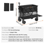 VEVOR saliekams divstāvu transportēšanas ratiņš, 400 l ietilpība, visurgājēja riteņi, salokāms kravas ratiņš ar 159–204 kg kravnesību kempingam, iepirkumiem un dārzam, 132 cm pagarinājums garu priekšmetu pārvadāšanai