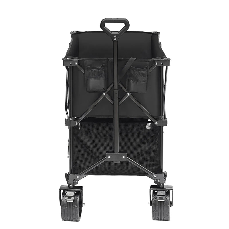 VEVOR saliekams divstāvu transportēšanas ratiņš, 400 l ietilpība, visurgājēja riteņi, salokāms kravas ratiņš ar 159–204 kg kravnesību kempingam, iepirkumiem un dārzam, 132 cm pagarinājums garu priekšmetu pārvadāšanai