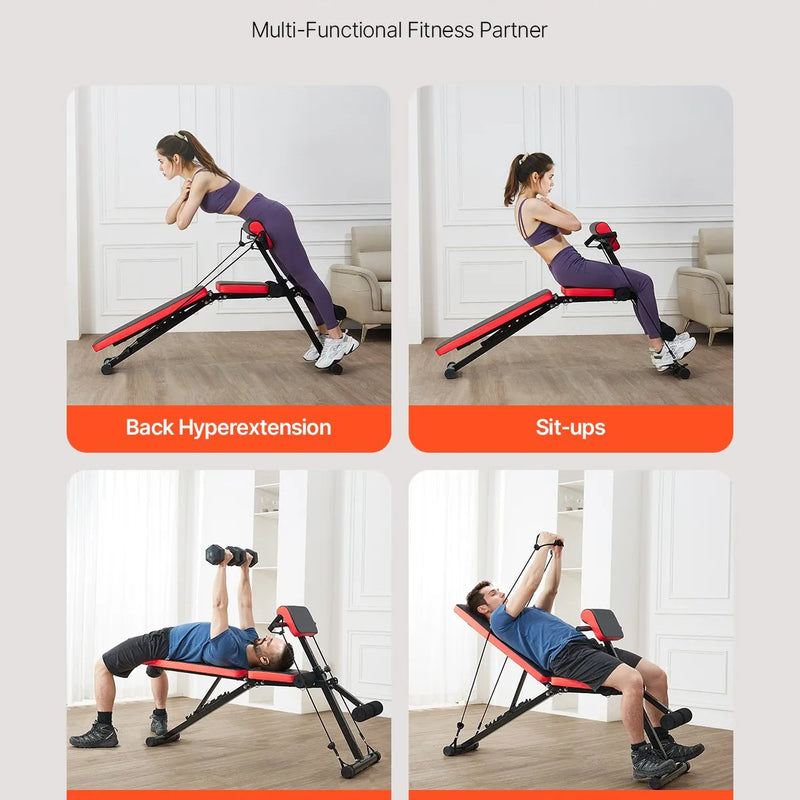 VEVOR Daudzfunkcionāls svaru sols pilna ķermeņa treniņiem, romiešu krēsls hiperekstensijai, regulējams un salokāms trenažieris ar līdz 349 kg slodzi, muguras, roku, korsetes un vēdera preses vingrinājumiem mājas sporta zālei