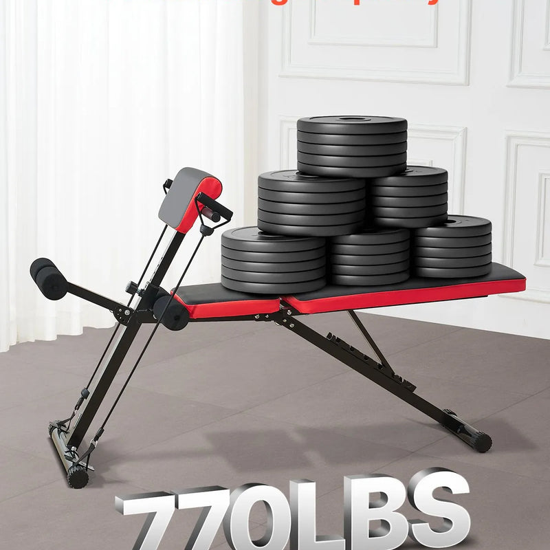 VEVOR Daudzfunkcionāls svaru sols pilna ķermeņa treniņiem, romiešu krēsls hiperekstensijai, regulējams un salokāms trenažieris ar līdz 349 kg slodzi, muguras, roku, korsetes un vēdera preses vingrinājumiem mājas sporta zālei