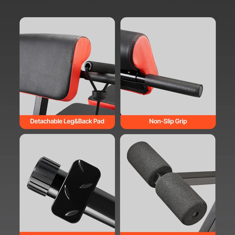 VEVOR Daudzfunkcionāls svaru sols pilna ķermeņa treniņiem, romiešu krēsls hiperekstensijai, regulējams un salokāms trenažieris ar līdz 349 kg slodzi, muguras, roku, korsetes un vēdera preses vingrinājumiem mājas sporta zālei