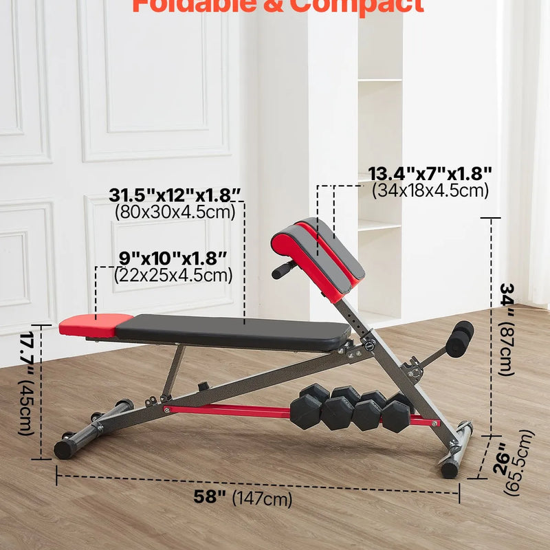 VEVOR Daudzfunkcionāls svaru sols pilna ķermeņa treniņiem, romiešu krēsls hiperekstensijai, regulējams trenažieris ar līdz 300 kg slodzi, muguras, roku, korsetes un vēdera preses vingrinājumiem mājas sporta zālei
