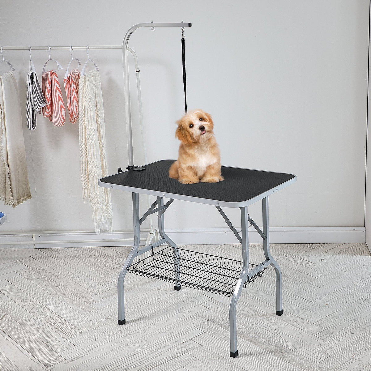 VEVOR Salokāms kopšanas galds mājdzīvniekiem ar stiprinājumu un cilpu, 915 × 610 mm, paredzēts maziem un vidējiem suņiem, slodze līdz 149,7 kg