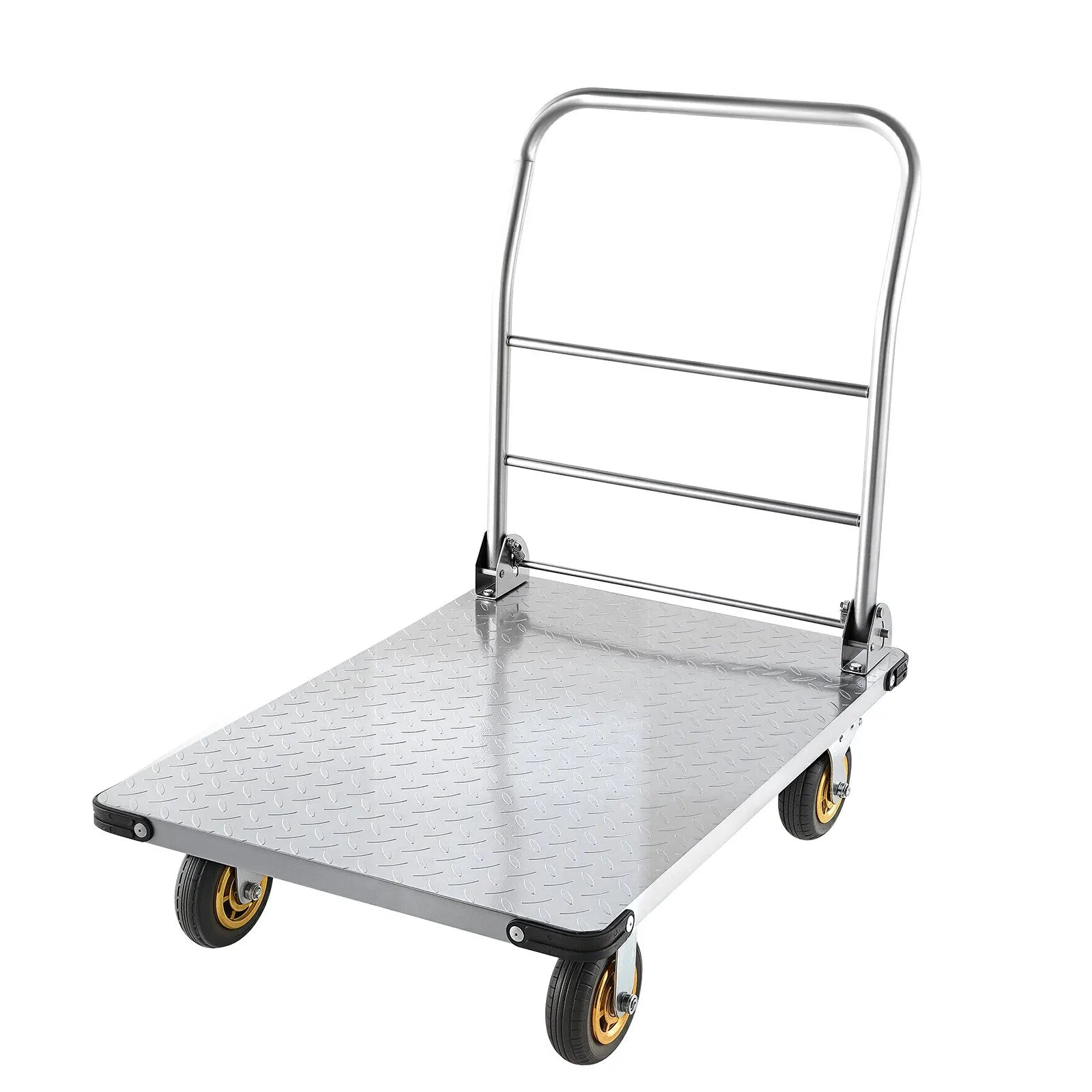 VEVOR platformas ratiņi, kravnesība 907,18 kg, smagas slodzes tērauda plakanie ratiņi ar grozāmiem riteņiem un rokturi, salokāmi, 900 × 600 × 900 mm