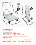 VEVOR platformas ratiņi, kravnesība 907,18 kg, smagas slodzes tērauda plakanie ratiņi ar grozāmiem riteņiem un rokturi, salokāmi, 900 × 600 × 900 mm