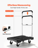 VEVOR salokāmi platformas ratiņi, kravnesība 149,69 kg, platformas ratiņi ar grozāmiem riteņiem, regulējams stumšanas rokturis, ērti uzglabājami, 680 × 495 × 115 mm