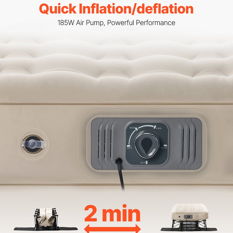 VEVOR piepūšamais gultas matracis ar rāmi un sūkni, 1 personai, kempingam, līdz 136 kg noslodzei