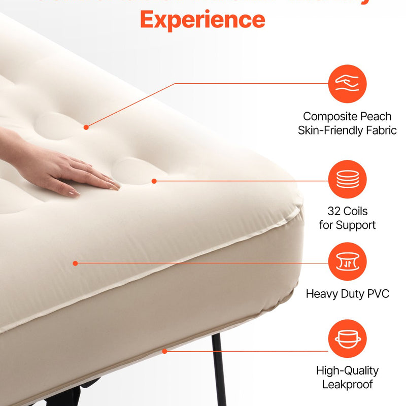 VEVOR piepūšamais gultas matracis ar rāmi un sūkni, 1 personai, kempingam, līdz 136 kg noslodzei