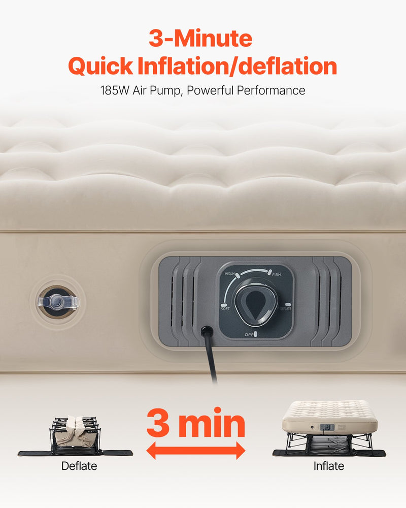 VEVOR piepūšamais matracis ar rāmi un sūkni, 2 personām, kempinga gulta, līdz 272 kg noslodzei