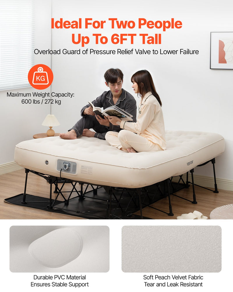 VEVOR piepūšamais matracis ar rāmi un sūkni, 2 personām, kempinga gulta, līdz 272 kg noslodzei