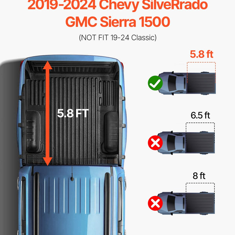 VEVOR kolmeosaline kaubakasti kate Chevy Silverado / GMC Sierra 1500 (2019-2024) jaoks