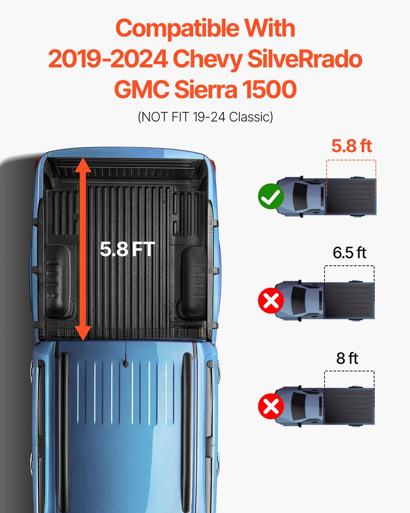 VEVOR kolmeosaline kaubakasti kate Chevy Silverado / GMC Sierra 1500 (2019-2024) jaoks