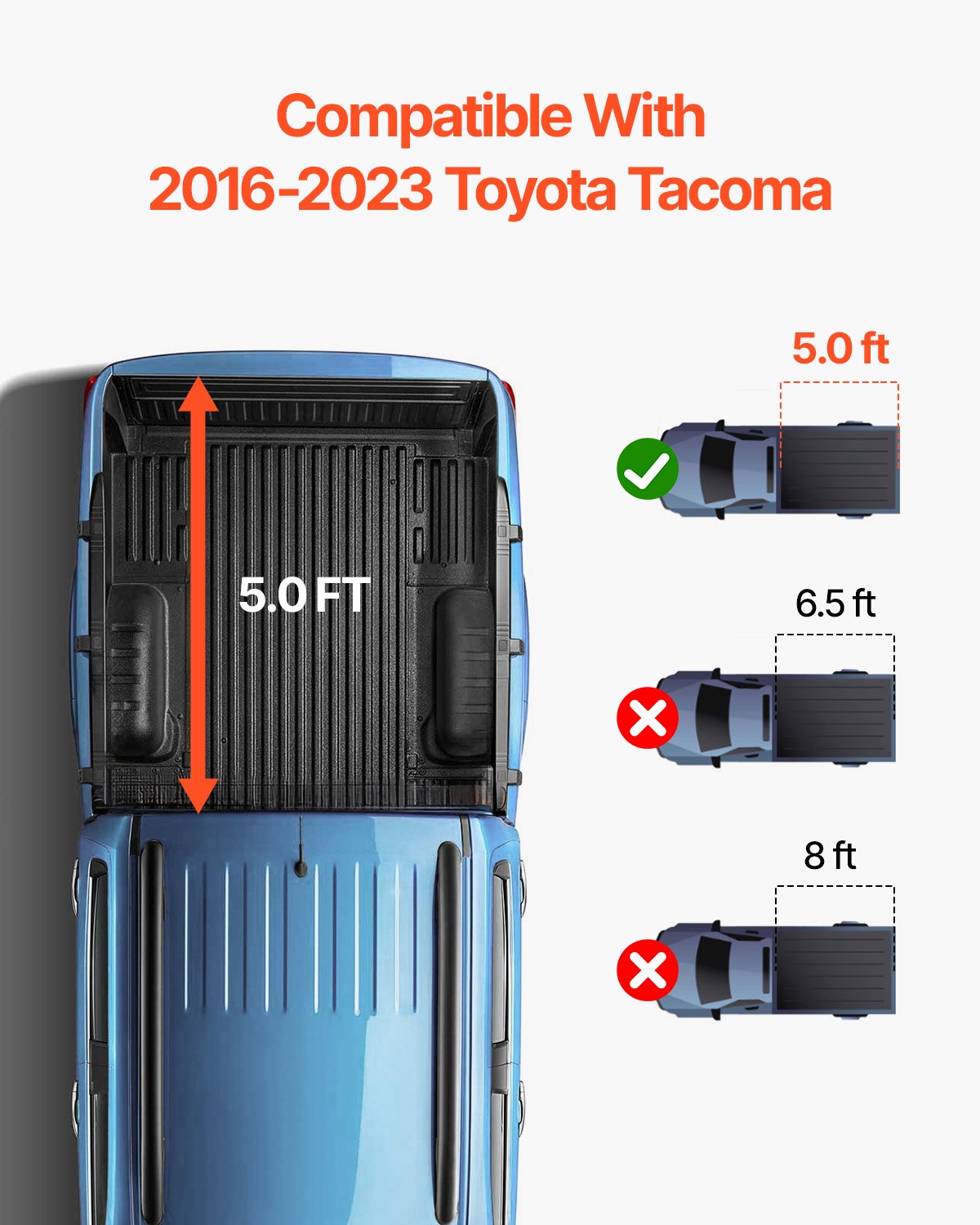 VEVOR Kolmeosaline kokkupandav kaubakasti kate Toyota Tacoma (2016-2023) jaoks