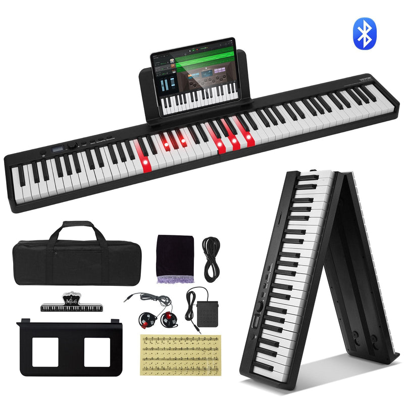 VEVOR 88 taustiņu salokāms digitālais klavieru sintezators ar Bluetooth un MIDI, melns