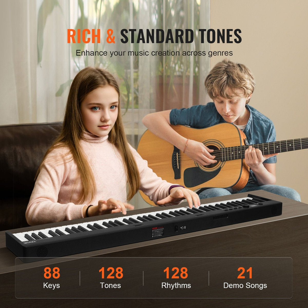 VEVOR 88 taustiņu salokāms digitālais klavieru sintezators ar Bluetooth un MIDI, melns