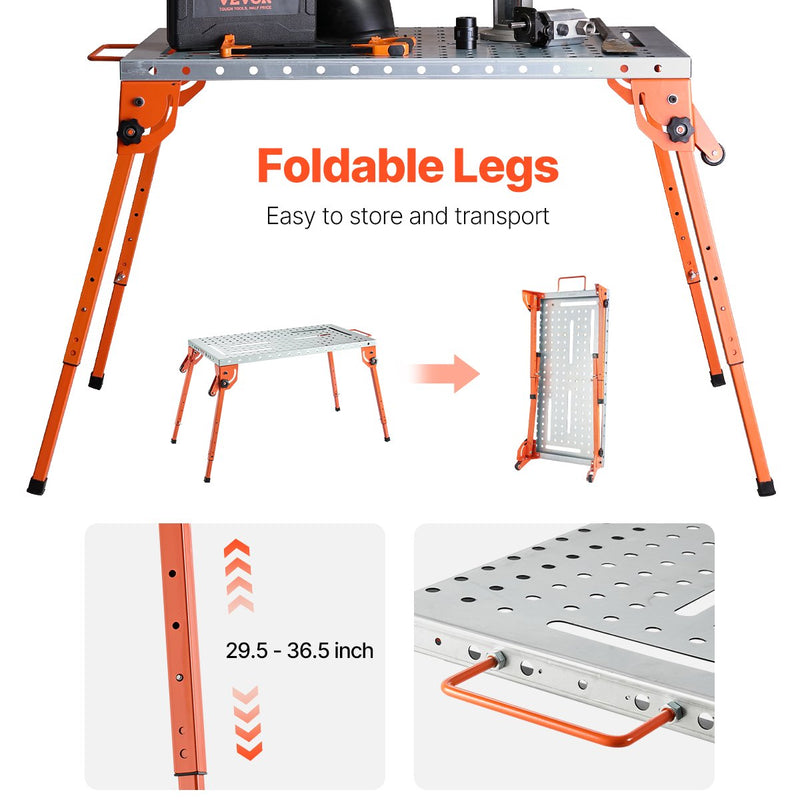 Keevituslaud 111,8 x 53,3 cm, 227 kg Kokkupandav töölaud 4 reguleeritava kõrgusastmega