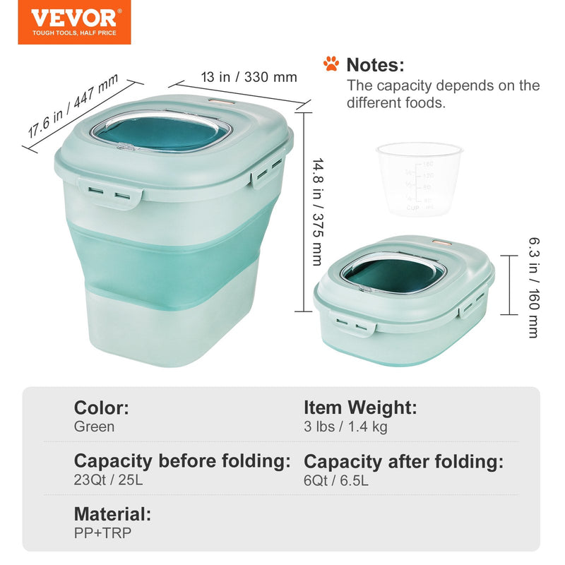 VEVOR salokāms sausās barības un produktu uzglabāšanas konteiners ar hermētisku vāku un ritenīšiem, 22,7 kg ietilpība