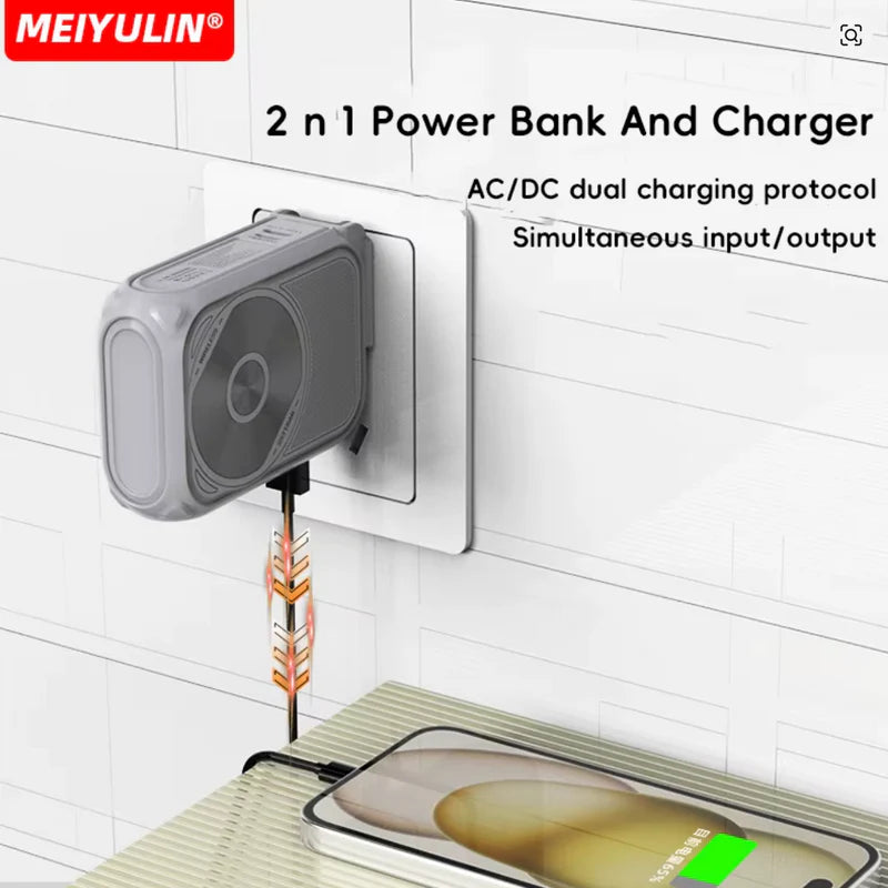 🔋 Magnētiskais Power Bank 20000mAh ar bezvadu uzlādi, statīvu un UK Plug (Fast Charge 20W)Melns