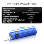 8650 litija jonu akumulators 3200mAh 3.7V 3C/5C uzlādējams elements 65x18mm 46g zema pretestība <40mΩ