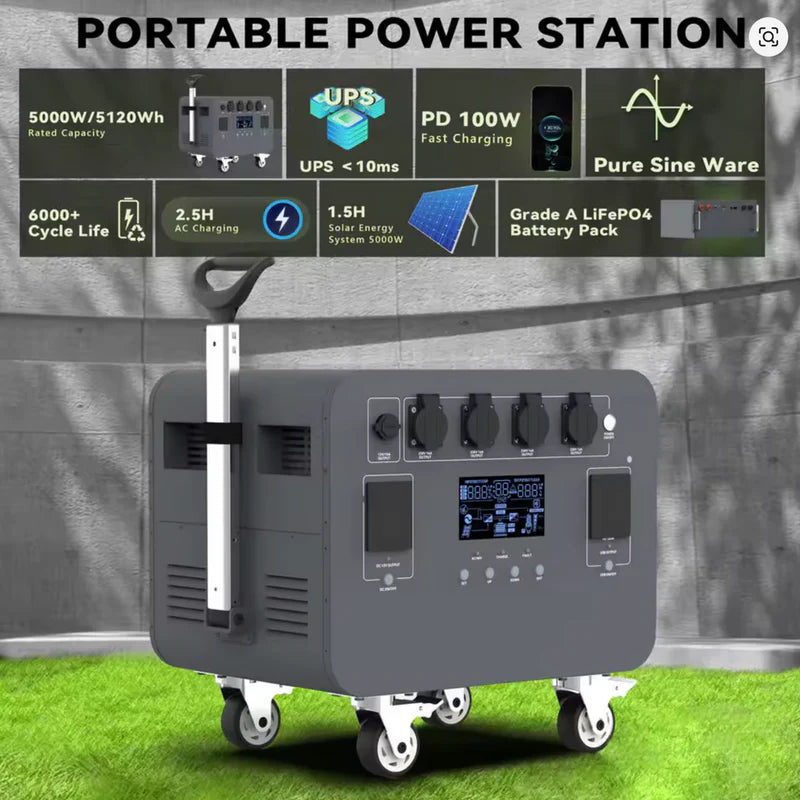 Uz pasūtījumu,piegāde 5 nedēļas⚡ 5kWh Portatīvā Enerģijas Stacija 5000W 220V (ESS Sistēma ar Riteņiem)