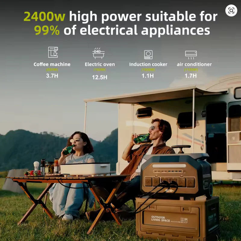Pieejams no 11.maija⚡ IEE P2400 Portatīvā Enerģijas Stacija 2048Wh 2400W (5000W Peak) LiFePO4 + Saules Panelis