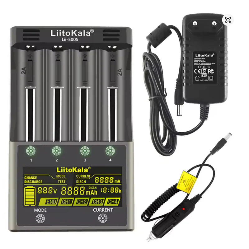 LiitoKala Lii-500S — интеллектуальное зарядное устройство с ЖК-дисплеем для аккумуляторов 18650, 21700 и 26650 (с адаптером)