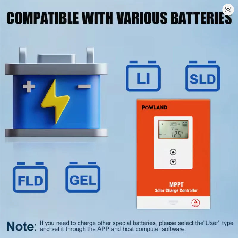 ☀️ POWLAND MPPT Saules Uzlādes Kontrolieris 20A / 30A / 40A 12V/24V LiFePO4 (līdz 100V ieeja)