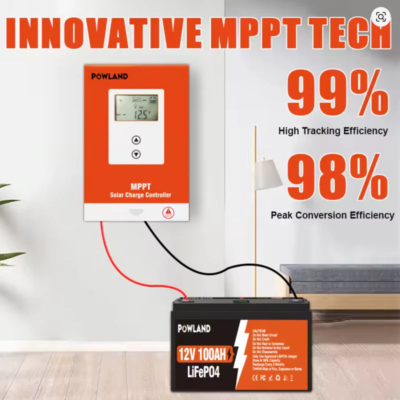 ☀️ POWLAND MPPT Saules Uzlādes Kontrolieris 20A / 30A / 40A 12V/24V LiFePO4 (līdz 100V ieeja)