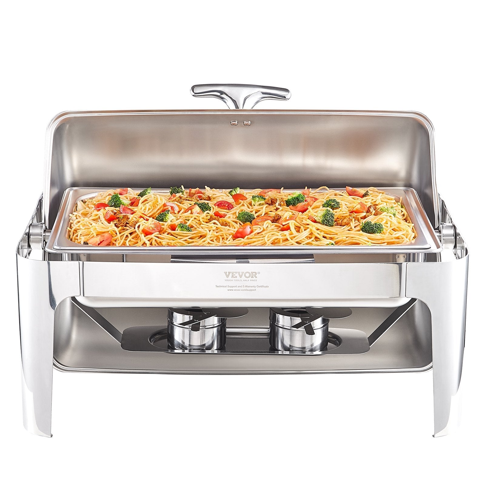 VEVOR roll-top ēdienu sildītājs – pilns bufetes komplekts, 8 l, nerūsējošā tērauda, ar vāku, ūdens pannu, statīvu un degļa turētāju, piemērots vismaz 8 personām