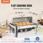 VEVOR roll-top ēdienu sildītājs – pilns bufetes komplekts, 8 l, nerūsējošā tērauda, ar vāku, ūdens pannu, statīvu un degļa turētāju, piemērots vismaz 8 personām