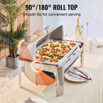 VEVOR roll-top ēdienu sildītājs – pilns bufetes komplekts, 8 l, nerūsējošā tērauda, ar vāku, ūdens pannu, statīvu un degļa turētāju, piemērots vismaz 8 personām