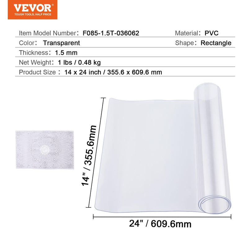 VEVOR PVC galda aizsargpārklājs, 35,6 × 61 cm, caurspīdīgs plastmasas virsmas aizsargs, 1,5 mm biezs