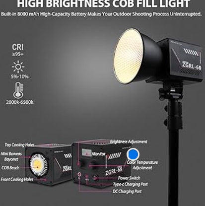 Profesionālā video un foto LED gaisma ZGRL-60 (dimmējama, ar adapteri, 60W)