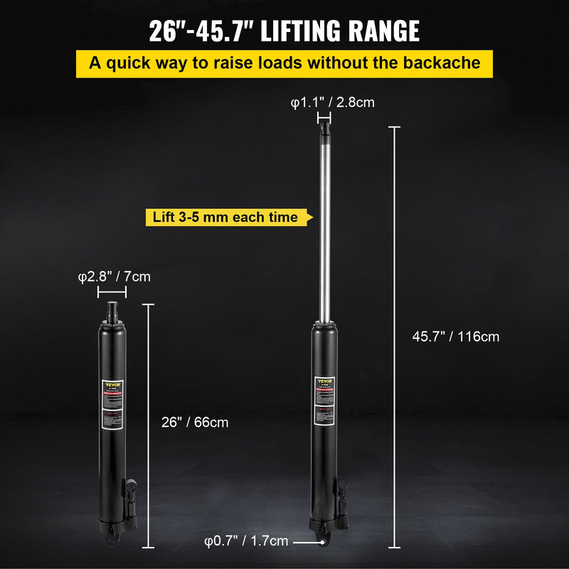 Гидравлический длиннорамный домкрат VEVOR, грузоподъемность 3 т, с однопоршневым насосом и основанием типа Clevis, ручной стул с рукояткой, подходит для гаражных/мастерских кранов, подъема двигателей, черный
