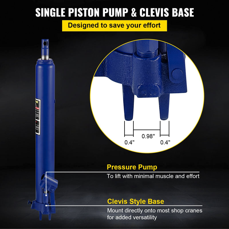 VEVOR hidrauliskais garais domkrats, 8 t celtspēja, ar vienvirzuļa sūkni un āķa pamatni, manuālais dzīvotājkrēsls ar rokturi, piemērots garāžām/darbnīcām, dzinēja pacelšanai, zils