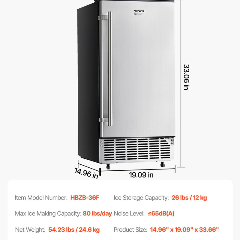VEVOR Zem letes ledus pagatavotājs 36 kg/dienā, ar noteces sūkni, apgriežamām durvīm