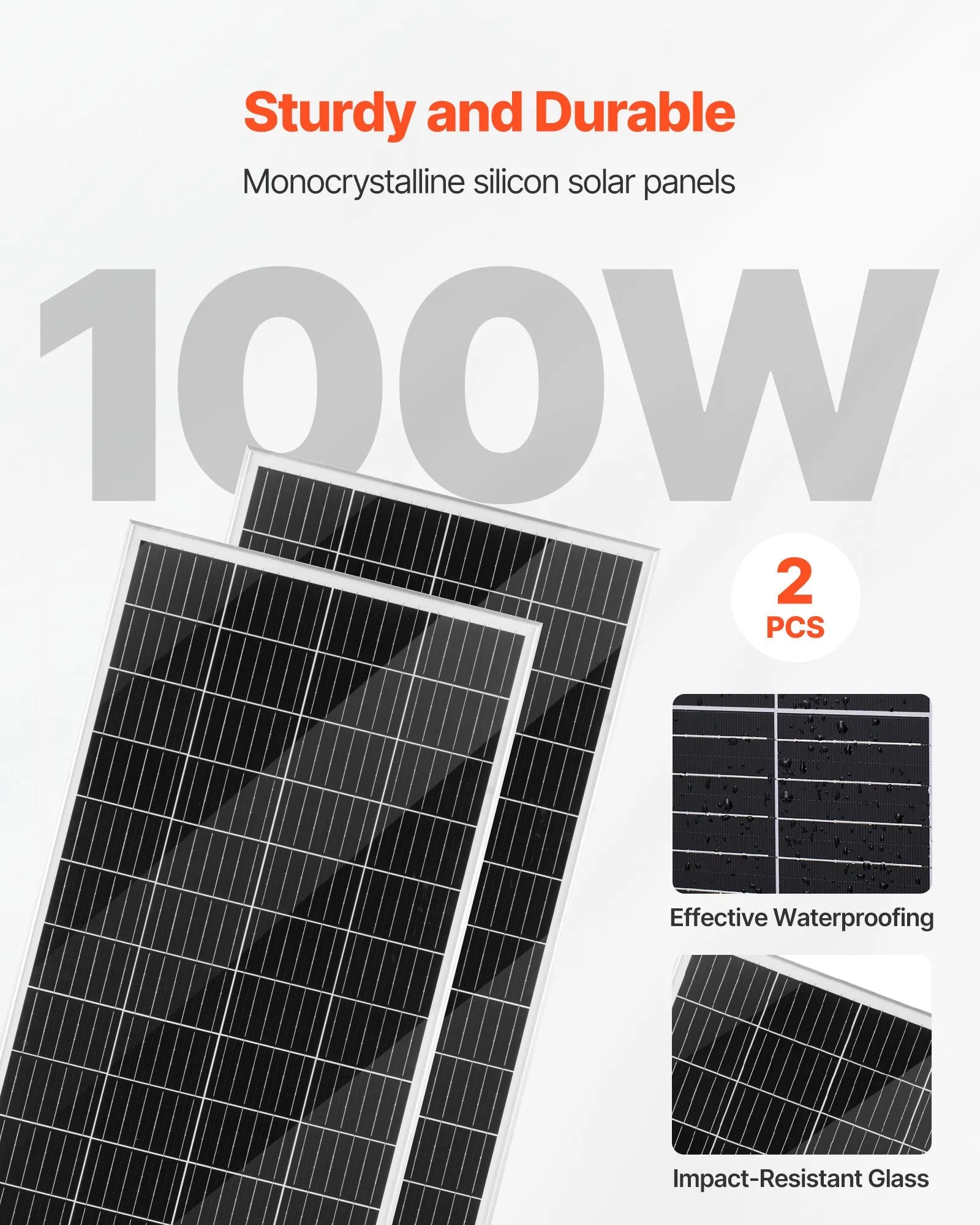 VEVOR 12 V 400 W saules un vēja enerģijas komplekts, 2 × 100 W monokristāliskie saules paneļi, 200 W vēja turbīna un MPPT saules/vēja hibrīdais kontrolieris, piemērots mājām, kemperiem, laivām un bezpiekļuves sistēmām