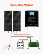 VEVOR 12 V 400 W saules un vēja enerģijas komplekts, 2 × 100 W monokristāliskie saules paneļi, 200 W vēja turbīna un MPPT saules/vēja hibrīdais kontrolieris, piemērots mājām, kemperiem, laivām un bezpiekļuves sistēmām